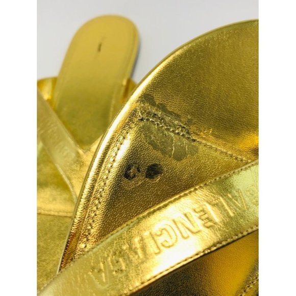 Balenciaga Gold Round Metallic Leather Flip Flops Sandals - Picture 6 of 12